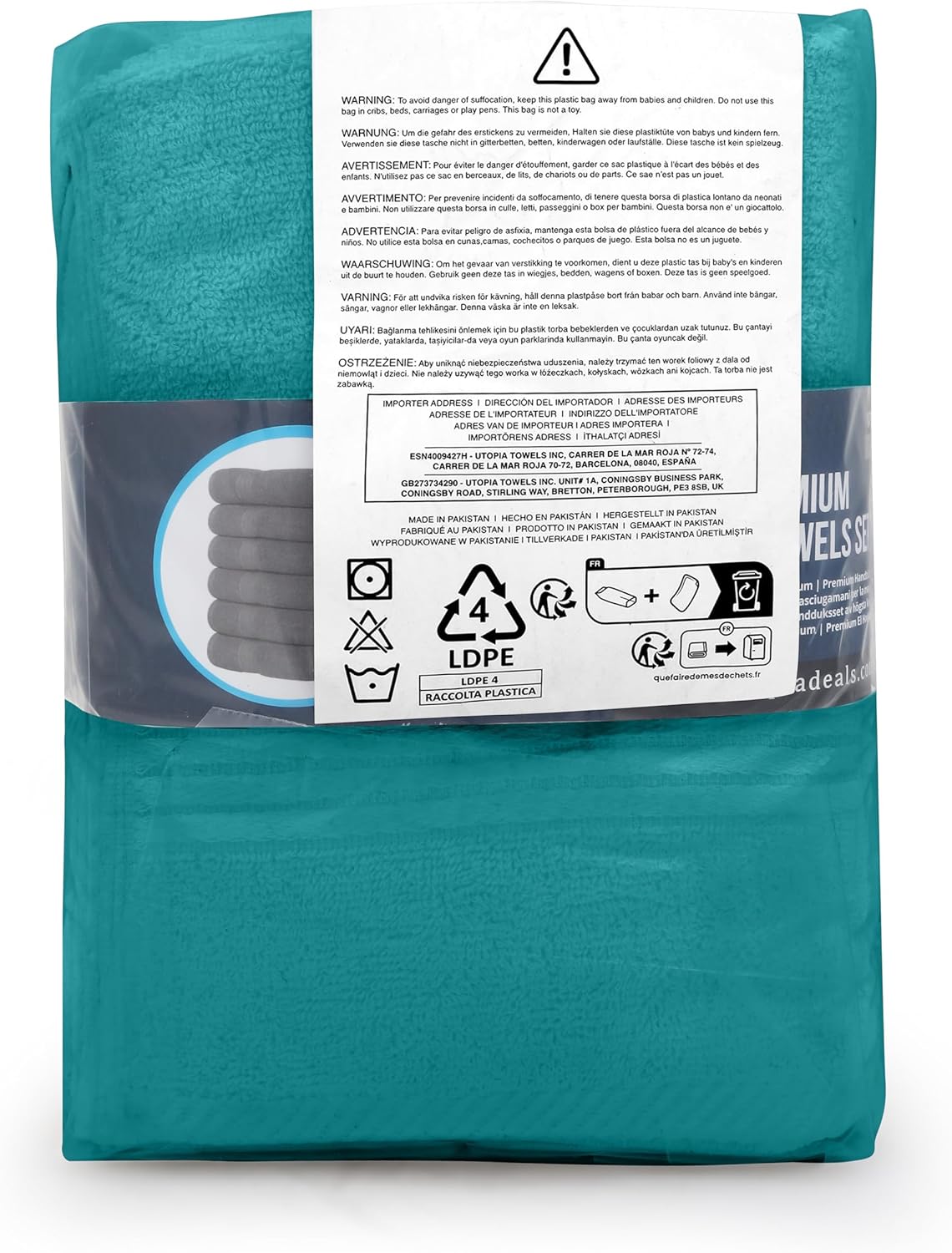 Utopia Towels 6 Piece Premium Hand Towels Set, (16 x 28 inches) 100% Ring Spun Cotton, Lightweight and Highly Absorbent Towels for Bathroom, Travel, Camp, Hotel, and Spa (Turquoise)